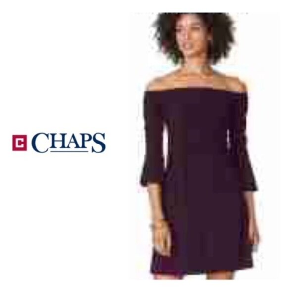 Chaps Womens Purple Off Shoulder Elbow Bell Sleeve Slip On Dress Sz M New - Picture 7 of 8